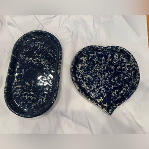 Agate Blue by BENNINGTON POTTERS side platter & heart plate pottery stoneware